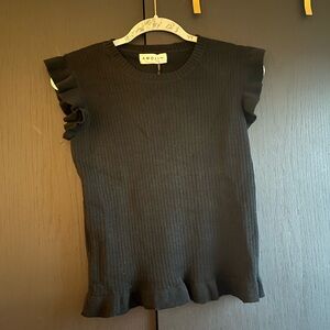 AMOLI Black Ruffle Sleeve Sweater Blouse